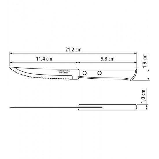 Jogo 6 Facas Churrasco Polywood aço Inox Tramontina Com Cabo De Madeira Castanho